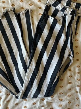 Altar'd State Black and White Vertical Stripe Wide-Leg Jeans